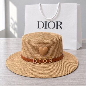 Dior Beige Heart Straw Sun Hat